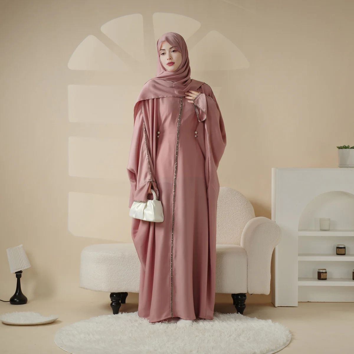 Butterfly Satin Abaya with Zipper
