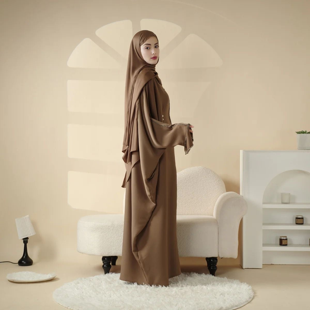 Butterfly Satin Abaya with Zipper