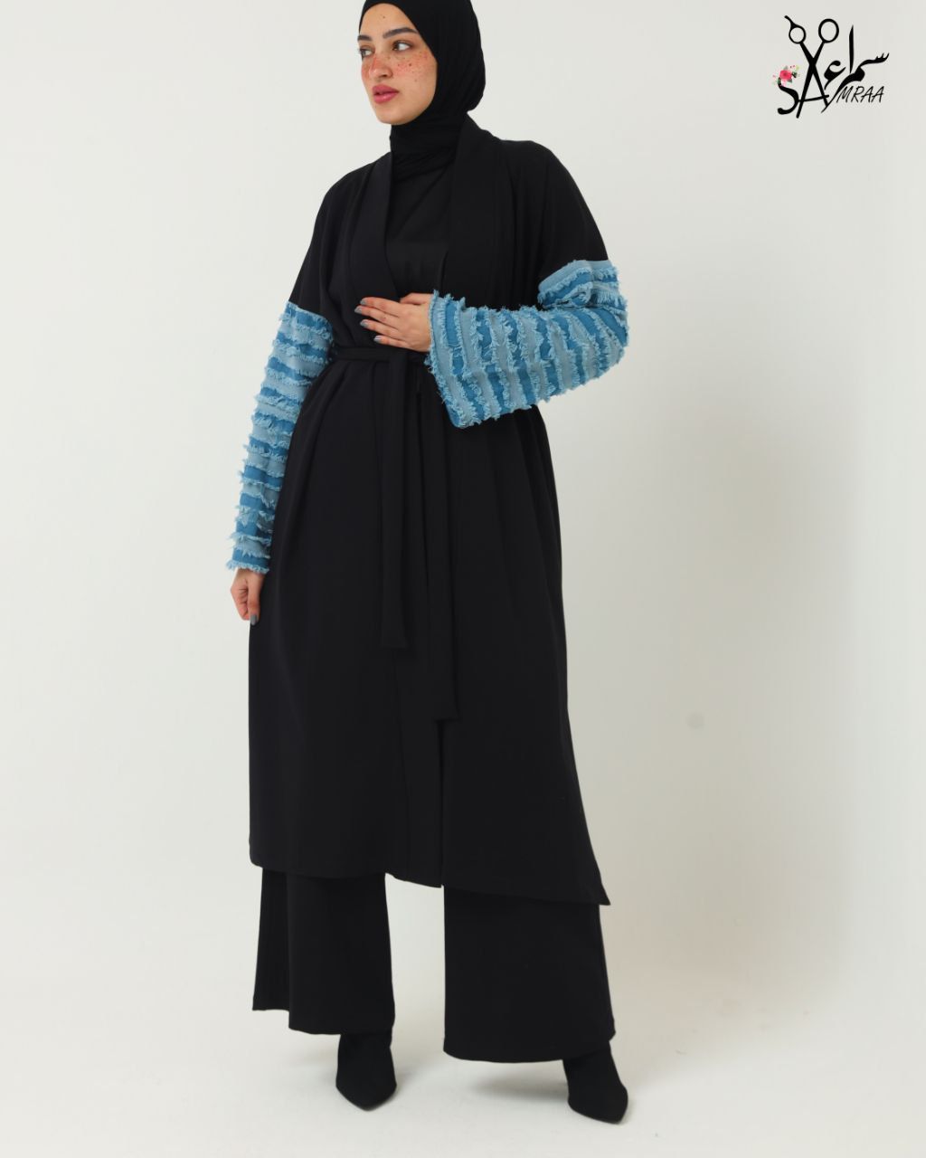 Denim Panel Long Jacket Set