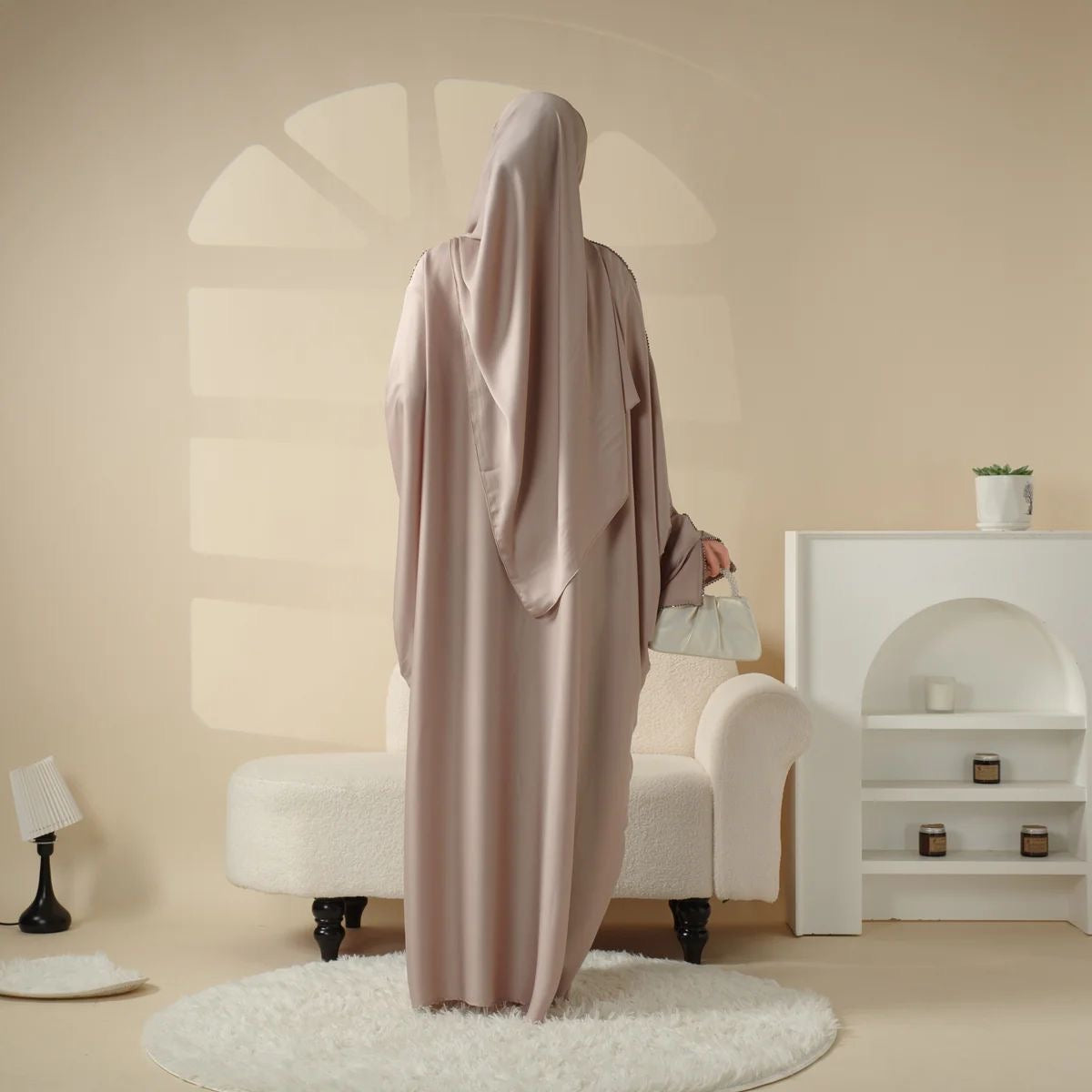 Butterfly Satin Abaya with Zipper