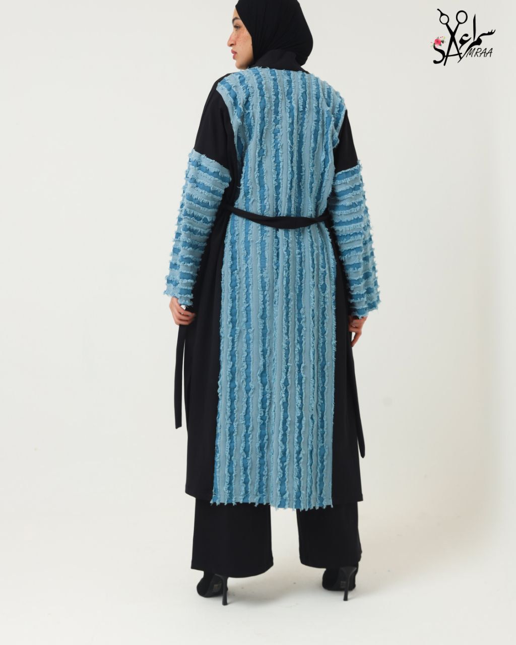 Denim Panel Long Jacket Set