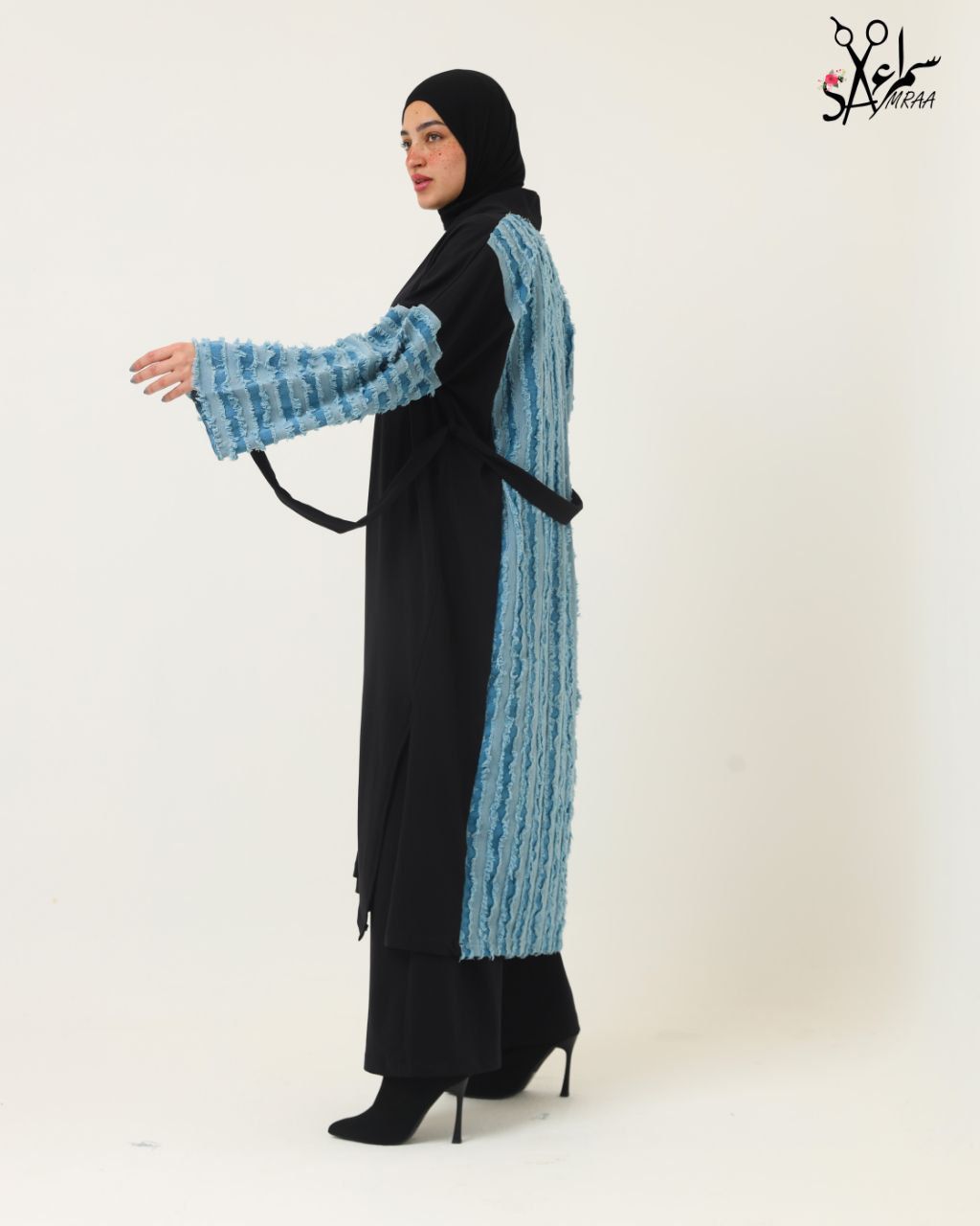 Denim Panel Long Jacket Set