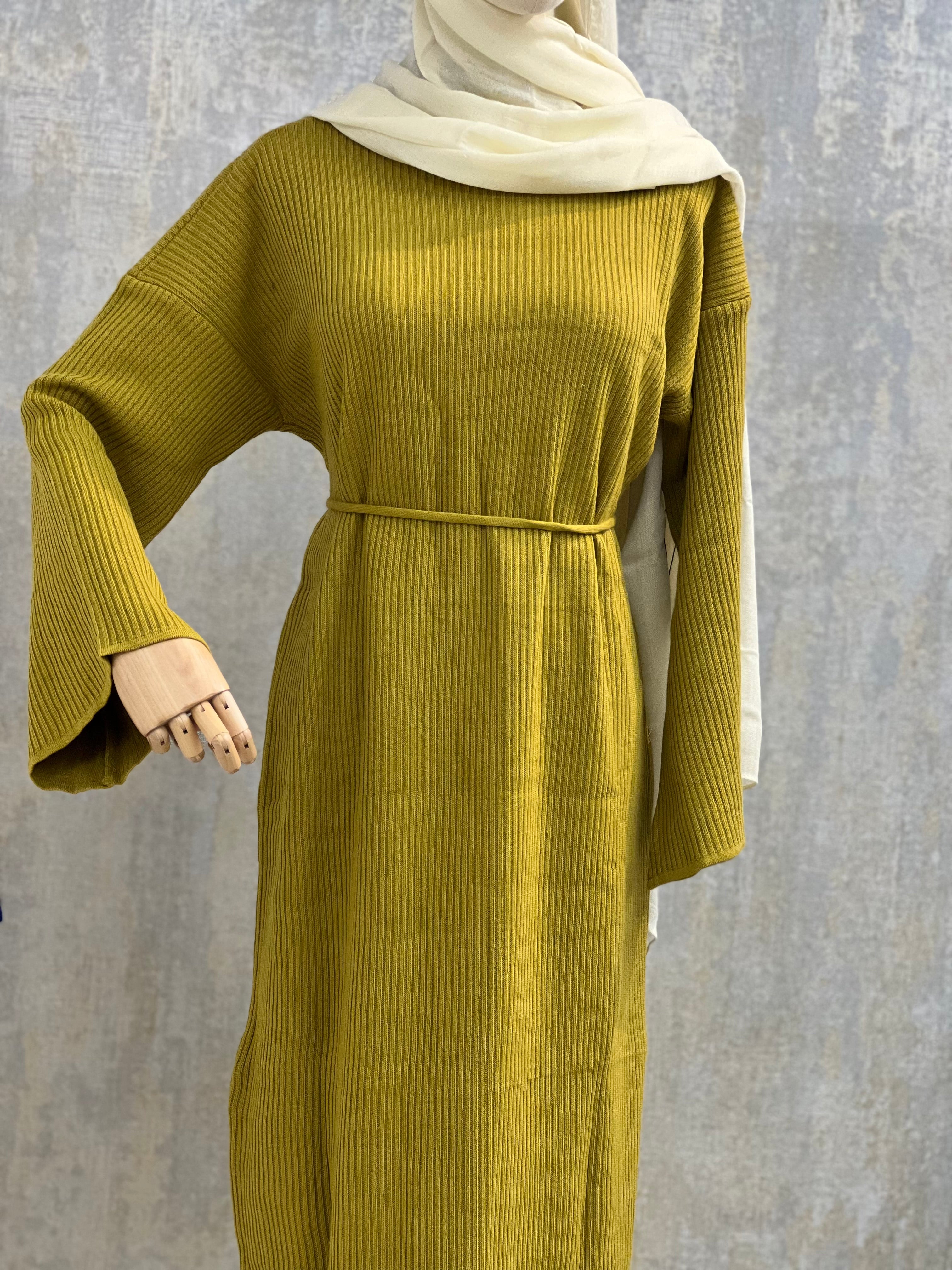Navy Ribbed High-Neck Dress