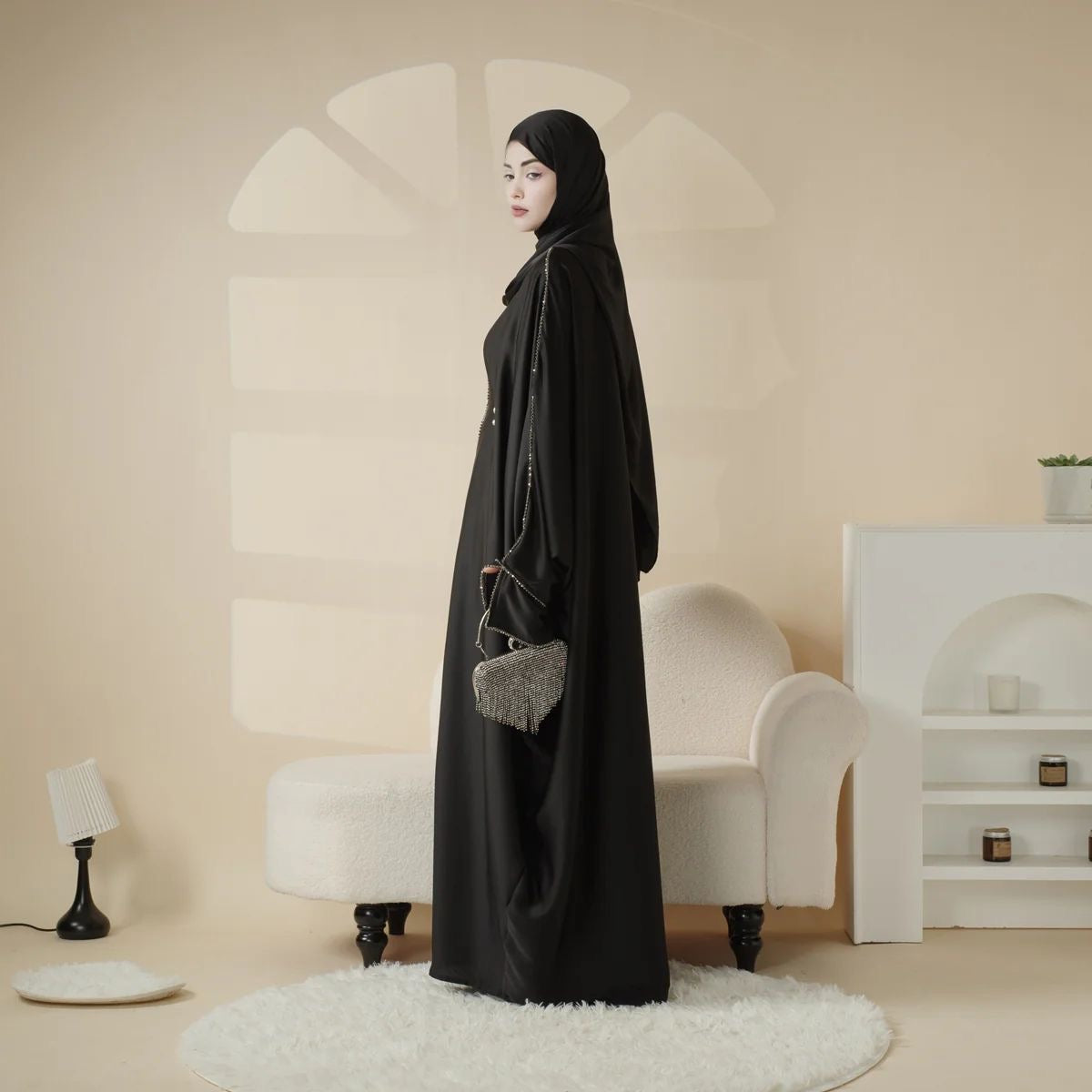 Butterfly Satin Abaya with Zipper